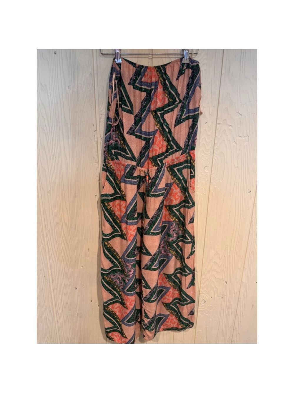 Lakaa Wide Leg Crop Strapless Jumpsuit size S Pink Green